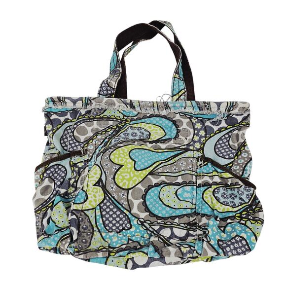 Thirty-One Retro Metro Shoulder Bag Canvas Tote Blue Green Paisley Retired - Picture 1 of 9
